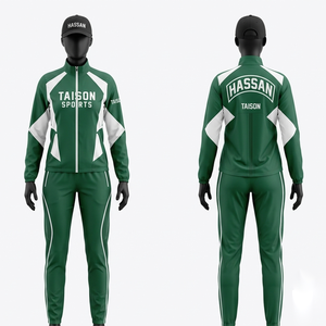 Survêtement de course pour femme en poly-spandex de haute qualité, vert et blanc avec empiècements contrastés, logo personnalisé par sublimation. - Product Image 6