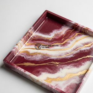 Plateau de service en résine bordeaux de qualité supérieure – Plateau décoratif fait main avec motif marbré - Product Image 2
