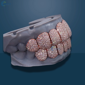 Hip Hop <b>Rose</b> Gold Teeth Grillz Iced Out 8 <b>Top</b> & 8 Bottom Set Custom Made 14K Solid <b>Rose</b> Gold Grillz For Men's - Product Image 6