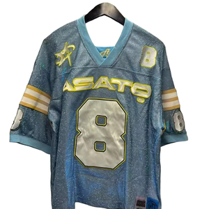 Camiseta de Manga Corta con Pedrería Completa, Pedidos al por Mayor, Jerseys a Rayas, Ropa Urbana Unisex, Jersey con Pedrería, Diseño de Marca, Estilo Hip Hop - Product Image 1