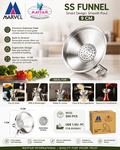 Entonnoir en acier inoxydable écologique au design classique avec passoire 9 cm, compatible lave-vaisselle, ensemble d'ustensiles - Product Image 3