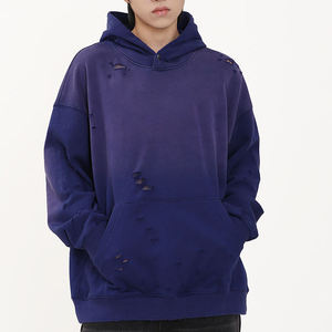 เสื้อฮู้ดโอเวอร์ไซส์ผู้ชาย สีพื้น ผ้าฝ้ายฟอกแบบดิสเทรส ผ้าเฟรนช์เทอร์รี่ มีกระเป๋า สไตล์สตรีทแฟชั่น สำหรับฤดูใบไม้ร่วง - Product Image 1