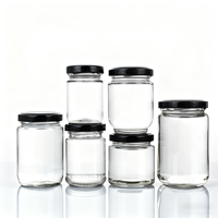 Precio de fábrica 30ml ~ 1000ml contenedores redondos de almacenamiento de boca ancha vacío hermético encurtido comida mermelada tarro de almacenamiento de vidrio con tapa de hojalata
