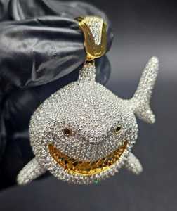 Colgante de Plata 925 con Diamantes Redondos VVS Moissanite Estilo Hip Hop, Diseño de Tiburón Iced Out, para Hombres y Mujeres, Colgante Bust Down para Raperos - Product Image 3