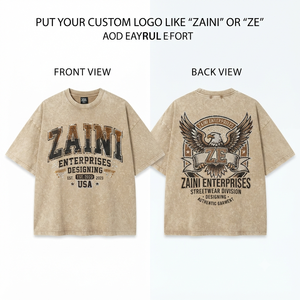 Premium 240 GSM Cotton Single Jersey Men Acid Wash T Shirt Beige Oversized Rhinestone Print Custom Logo OEM ODM Streetwear - Product Image 1