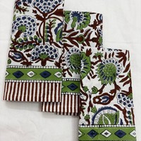 Serviettes carrées en coton bio imprimées à la main, lavables en machine, écologiques, motif blockprint, pour mariage et anniversaire
