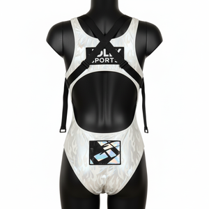 Traje de baño de una pieza para mujer, 200 GSM, poliéster y spandex, tela elástica premium, panel de malla blanca, traje de baño con logo personalizado. - Product Image 3