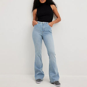 Pantalones Vaqueros Acampanados para Mujer, Hechos a Medida, OEM, Pantalones de Mezclilla Transpirables para Invierno, con Logotipo Personalizado - Product Image 4