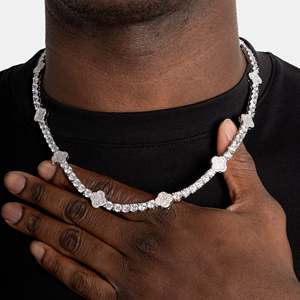 Luxury Women's 925 Silver Hiphop <b>Statement</b> <b>Necklace</b> Brilliant Cut Bezel Setting Geometric Design Chain - Product Image 4