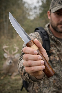 Couteau de chasse artisanal en acier à haute teneur en carbone, lame fixe avec manche en bois dur, étui en cuir véritable, pour le camping en plein air et la survie - Product Image 5