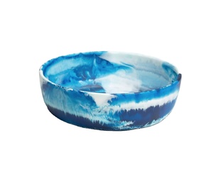 Bol en céramique fait main bleu et blanc, motif tie-dye bohème, sous glaçure, plat de service alimentaire, décoration d'intérieur - Product Image 1