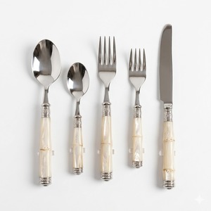 Ensemble de couverts élégants en argent avec manches en nacre, compatibles lave-vaisselle, vaisselle de mariage, ensembles de couverts en solde - Product Image 6