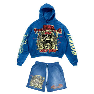 Ensemble sweat-shirt et short vintage pour homme, personnalisé, avec impression et broderie, coupe courte, poids lourd - Product Image 2