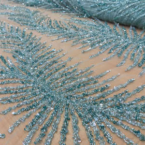 Tela de encaje con cuentas doradas de tendencia 2026, exquisito bordado de lentejuelas y perlas, malla de tul suave para vestido de fiesta de celebridades y vestido de novia - Product Image 3