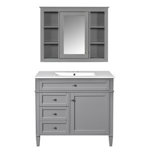 Mobile Bagno Moderno da 36 Pollici con Armadietto Portamedicinali, 2 Ante con Chiusura Ammortizzata, 4 Cassetti, Lavabo Singolo - Product Image 6