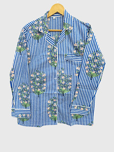 Conjunto de Pijama Floral a Rayas Azules para Mujer, Camiseta de Manga Larga, Pantalones Largos, Ropa de Dormir de Algodón y Lino - Product Image 5
