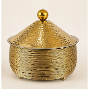 Casserole isotherme en acier inoxydable martelé doré au design arabe pour buffet de mariage et service de restauration hôtelière - Product Image 3