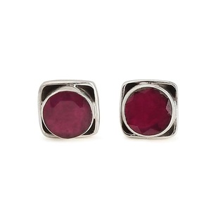 Boucles d'oreilles clous en cuivre avec pierre précieuse rubis naturelle rouge, hypoallergéniques, légères, pour usage quotidien, écologiques, design classique, unisexe - Product Image 1