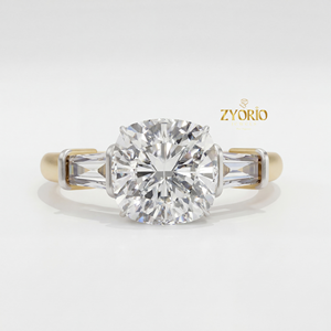 Luxury 3.19ct Lab Grown <b>Cushion</b> Cut Diamond Engagement Wedding Ring VS1 Colorless Three Stone 925 Silver Tapered Baguette Party - Product Image 6