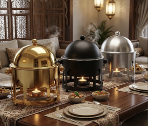 Calentador de Alimentos Moderno de Diseño Premium, Servidor de Buffet para Eventos y Bodas, Cacerola Metálica de Alta Calidad con Base y Tapa - Product Image 3