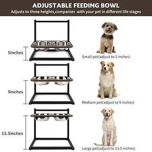Adjustable Elevated Double Dog Bowl Stand with 2 Stainless Steel Feeding Bowls Wooden Top Raised Pet Food & Water Feeder for Dog - Product Image 3