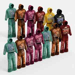 Conjunto Deportivo de Moda Urbana 2026, Sudadera con Capucha y Pantalones Deportivos Vintage Lavados, Diseño Personalizado de Calavera con Alas, para Hombre - Product Image 1