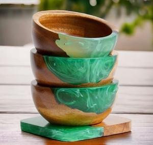 ชามไม้เรซิ่นอีพ็อกซี่คุณภาพสูง ตกแต่งด้วยไม้ธรรมชาติแท้และเรซิ่นคริสตัล สำหรับใช้ตกแต่ง - Product Image 4