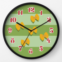 Horloge murale analogique silencieuse à quartz de 12 pouces en plastique, thème pâtes, vert et noir, style frais, décoration pour restaurant, cuisine, café