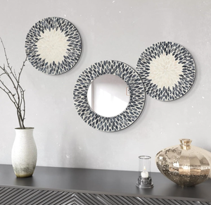 Vietnam Modern <b>MOP</b> Floral Round Mirror Handmade <b>Wall</b> Decor - Product Image 1