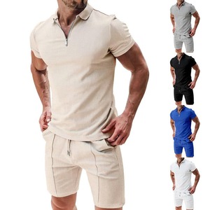 Ensemble polo à demi-zip et short pour homme, respirant, couleur unie, séchage rapide, vêtements de sport, coupe classique, manches courtes - Product Image 1