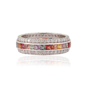 Bague éternelle complète en argent sterling 925 fait main, 100 % authentique, avec saphirs et diamants multiples, bijoux fins unisexes - Product Image 6