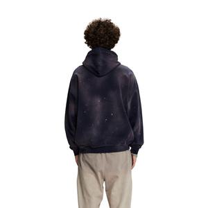 Men's Oversized Hooded Sweatshirt Dark Blue <b>Spray</b> Print Cotton Fleece Beaded Dip Dye Pocket Design Winter Streetwear - Product Image 6