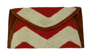 Bolsos de mano (clutchs) de algodón indio Kelim Dhurries al por mayor con cuero genuino utilizados decorativamente en los bordes como bolsos con ribete. - Product Image 1