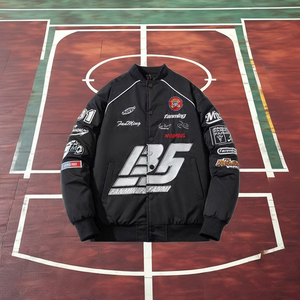 For American Street Hip-hop Letterman Plain Dyed Vintage Casual Bomber <b>Jacket</b> Male Autumn Winter Plus Size - Product Image 1