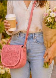 Sac bandoulière léger en cuir repoussé turquoise style bohème 2026 pour femme, motif floral occidental sculpté, sac à l'épaule vintage - Product Image 2
