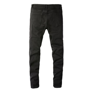 Wholesale Fashion Trend Black Pleated Fabric Ripped <b>Jeans</b> Men's Slim Fit <b>Elastic</b> Denim Pants for Men - Product Image 4