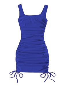 Verano acanalado chaleco vestido cordón plisado apretado elástico cadera falda - Product Image 5