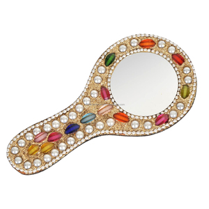 Miroirs cosmétiques compacts indiens faits à la main Miroirs fantaisie décoratifs personnalisés avec poignée pour le maquillage pour un usage personnel - Product Image 5