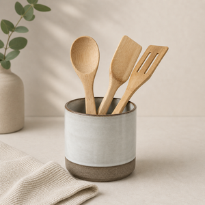 Porte-ustensiles en céramique émaillée rayée, finition lisse, corps épais et durable, résistant à la chaleur, organisateur de rangement pour comptoir de cuisine - Product Image 4