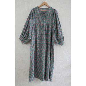 ชุดเดรสผ้าฝ้ายพิมพ์ลายบล็อกสำหรับผู้หญิง ทำมือ สไตล์อินเดีย โบโฮ สำหรับใส่ฤดูร้อน - Product Image 1