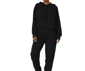 Women's 100% Cotton Oversize Hoodie Sweatshirt Set Breathable Winter Fleece Tracksuit <b>Crop</b> <b>Top</b> Hoodies <b>Tops</b> Solid Pattern Front - Product Image 1