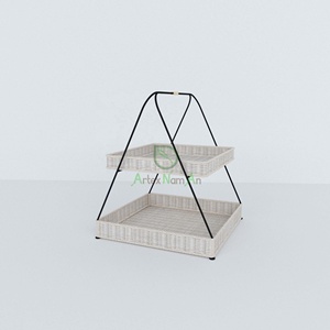 Natural rectangular rattan 2 tiers bathroom storage rack also 2 tier distressed tray for kitchen organizer