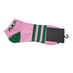 Chaussettes courtes pour femme en laine/acrylique, rose et vert, style décontracté, motif lettres grecques, antibactériennes, séchage rapide, respirantes, usage quotidien - Product Image 1