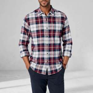 Chemise en flanelle à carreaux pour homme, manches longues, col rabattu, 100% coton, vêtement d'automne - Product Image 1