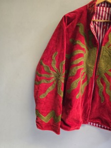 Luxury Red <b>Velvet</b> Knitted Suzani Embroidered Reversible Crew Neck <b>Jacket</b> <b>Women</b> Olive Sun Motif Bohemian Ethnic Autumn Wholesale - Product Image 5
