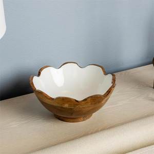 Tazón de Madera de Mango Ecológico Hecho a Mano con Diseño Floral en Acuarela Azul, Estilo Rústico, para Servir Ensaladas - Product Image 4