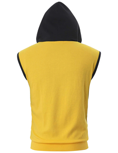 Men's Sleeveless Hooded Vest Yellow Black Zipper Front Casual <b>Sweatshirt</b> Regular Fit Autumn Wear - Product Image 2