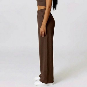 Premium Chocolate Brown Wide Leg Sweatpants High Waist <b>Drawstring</b> Lounge <b>Trousers</b> Casual Yoga Fitness Flare Pants - Product Image 3