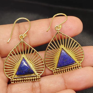 Handcrafted Gold Plated Lapis Lazuli Trendy Drop <b>Earrings</b> Luxury Women's Jewelry - Product Image 1
