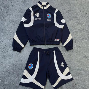 Custom Men's Windbreaker Shorts Set Lightweight Nylon Streetwear Patchwork <b>Tracksuit</b> Premium Embroidery Patch logo <b>Tracksuit</b> - Product Image 1